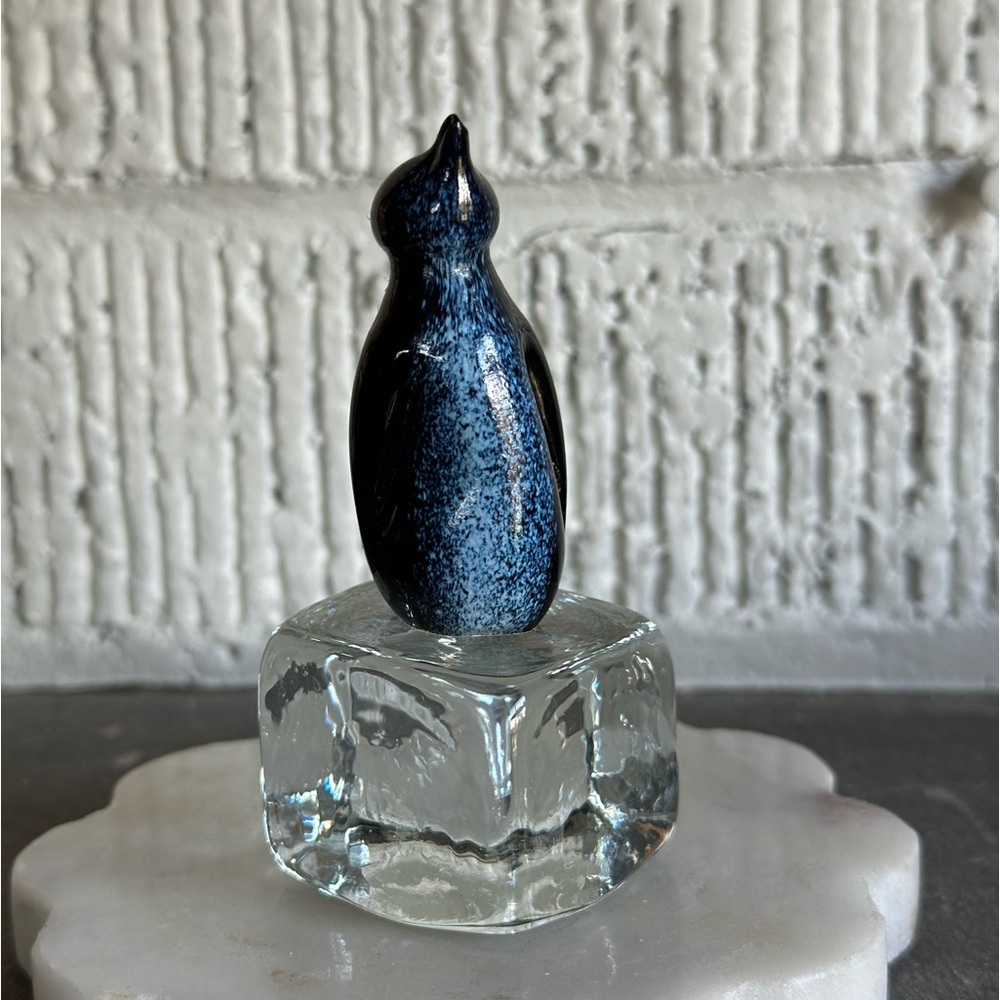 Ron Hinkle dying  art glassworks penguin on ice. 3” H.  Handmade West Virginia